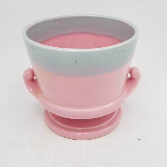 Vintage Planter Hull Pottery, Pedestal Foot, Pink Blue, Double Handles - Picture 3 of 6